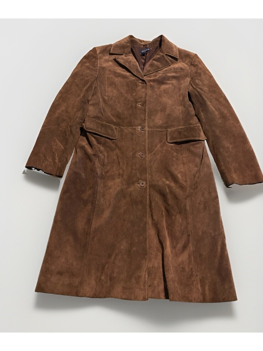 ANN TAYLOR BROWN suede Leather women's Sz 12 Career Trench Coat Jacket